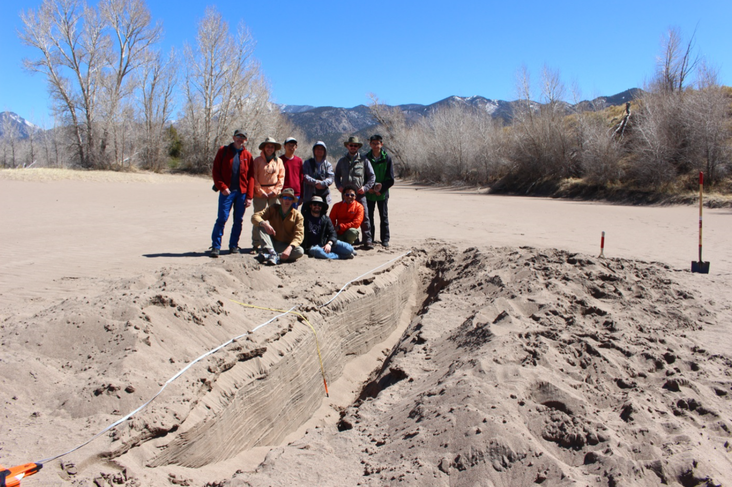 Trenching Medano Creek to examine supercritical flow sedimentary structures, Great Sand Dunes National Park, Colorado