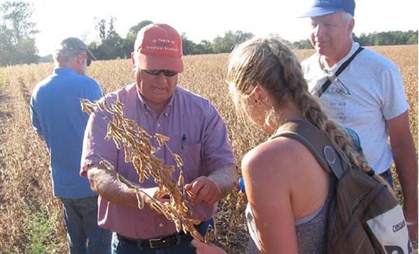 A student looking at crops