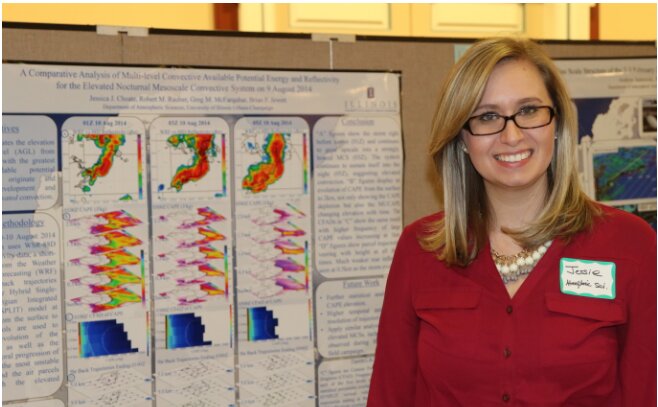 A Student in front of her research
