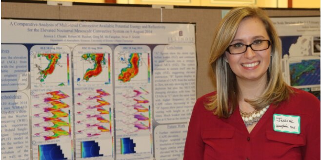 A Student in front of her research