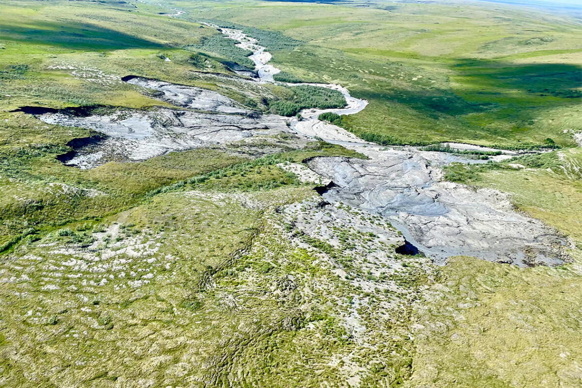 Permafrost collapse in Gates of the Artic National Park and Preserve in Alaska.