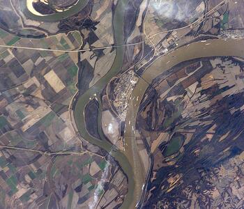 an aerial view of a river system