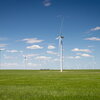 Wind turbines in a field.