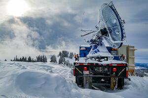  A special mountaintop radar called Doppler on Wheels measures precipitation in a new multi-institution cloud seeding study.  Photo by Joshua Aikins